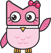 Bella, Rocky's pink owl friend, waving hello